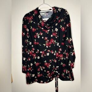 Womens Emaline Long Sleeve Floral Cowl Neck Tunic 2X